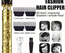 Pro Hair Bald Barber Trimmer Set For Men - Gold Color Usb ,- Free Delivery