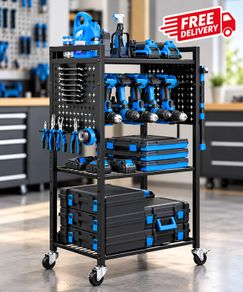 Heavy Duty 4 Tier Tool Organiser Cart with Wheels 150 lbs Rolling Tool Trolley Garage Storage Rack