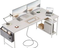 Small L Shaped Desk with Power Outlets,140x70 cm
