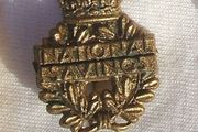 WW2 National Savings plastic pin badge (1940s). Home Front.