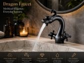 Black Bathroom Faucet Solid Brass Vintage Mixer Tap with Dual Handles Hot & Cold, Matte Black Finish Dragon-Shaped