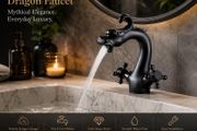 Black Bathroom Faucet Solid Brass Vintage Mixer Tap with Dual Handles Hot &amp; Cold, Matte Black Finish Dragon-Shaped