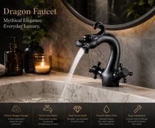Black Bathroom Faucet Solid Brass Vintage Mixer Tap with Dual Handles Hot & Cold, Matte Black Finish Dragon-Shaped