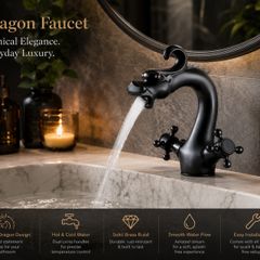 Black Bathroom Faucet Solid Brass Vintage Mixer Tap with Dual Handles Hot & Cold, Matte Black Finish Dragon-Shaped