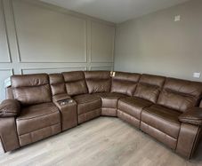 Tan fabric Kingsley Recliner Corner Sofa suite