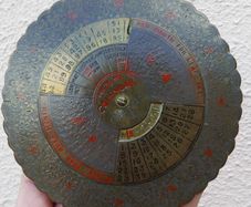 Vintage Perpetual Calendar 75 Years- Round Brass Desktop Dial with Stand