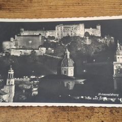 Vintage Postcard Hohensalzburg, Salzburg, Austria, Cathedral and Chime at Night - free standard postage