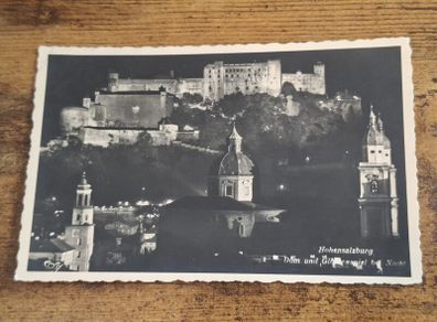 Vintage Postcard Hohensalzburg, Salzburg, Austria, Cathedral and Chime at Night - free standard postage