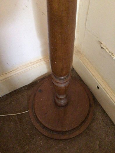Vintage tall wooden floor lamp with shade