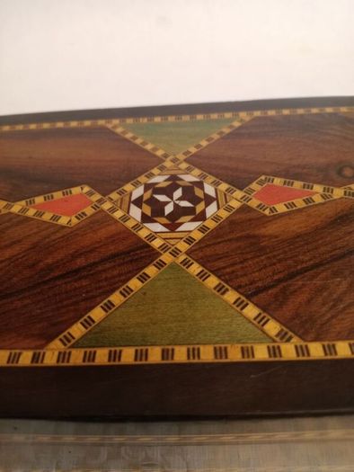 Vintage Spanish Lacquered Inlay Marquetry Mosaic Storage Box
