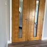 Oak engineered double doors with glass panels Image 4