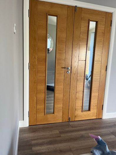 Oak engineered double doors with glass panels