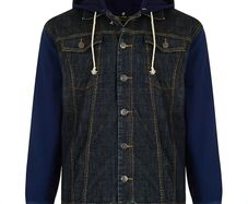 KAM Dark Denim Jacket with Fleece Sleeves and Hood in Size XXL (Brand New & Unopened)