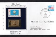1988 USA Louisiana "Pelican State" 22kt Gold Replica of the 1976 United States Flag Stamps showing 25c US flag definitive tied Baton Rouge, Louisiana (state capital) illustrated cover