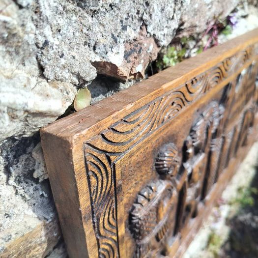 Vintage African Hand-Carved Wood Wall Relief Panel (29x64 cm