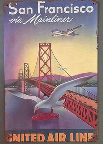 Vintage Style  Metal Sign. United Airlines, avation advertisement.