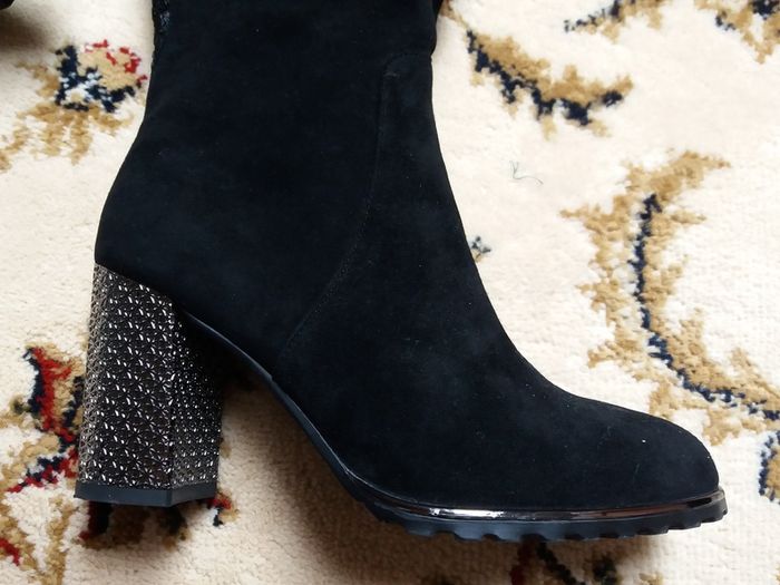 Ladies black boots high heel genuine suede UK3 with lace