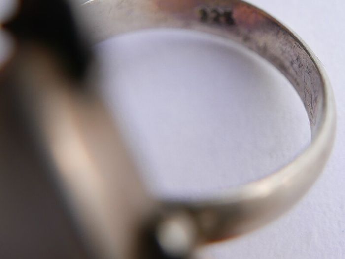 Vintage Agate Gemstone 925 Sterling Silver Jewelry Ring Size P - 7,3g