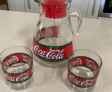 Coca Cola Liberty Stained Jug Set With Two Glasses x 2
