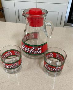 Coca Cola Liberty Stained Jug Set With Two Glasses x 2