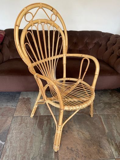 Vintage Franco Albini Style Cane and Bamboo Wicker Chair Mid Century Modern Boho