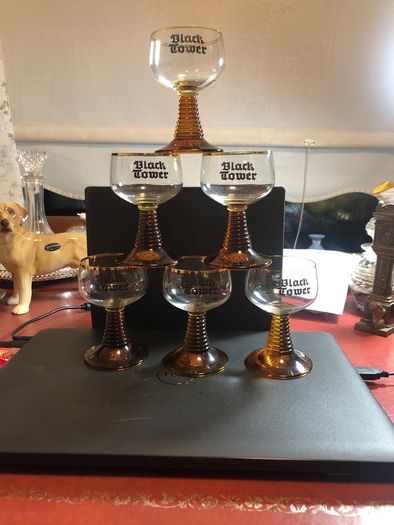 Vintage Black Tower Wine glasses