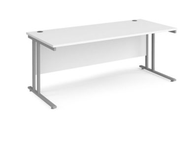 Office Desk 1800mm x 800mm Desk with White top Silver Frame