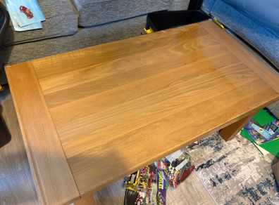 Solid Oak coffee table with toughened glass top