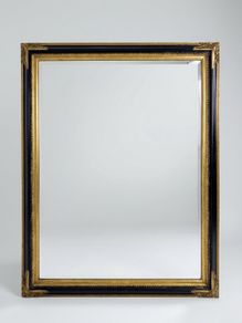 Large Black & Parcel Gilt Beveled Mirror
