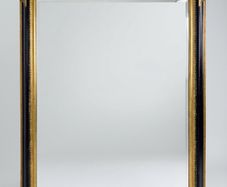 Large Black & Parcel Gilt Beveled Mirror