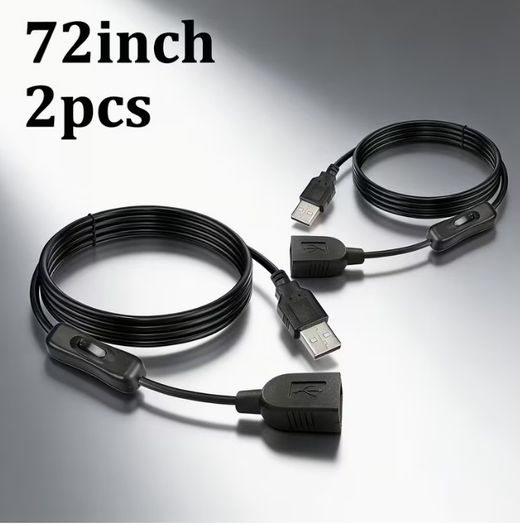 Set of 2 USB 304 Switch Extension Cables, 5V Male to Female, Designed for Use with 5V USB