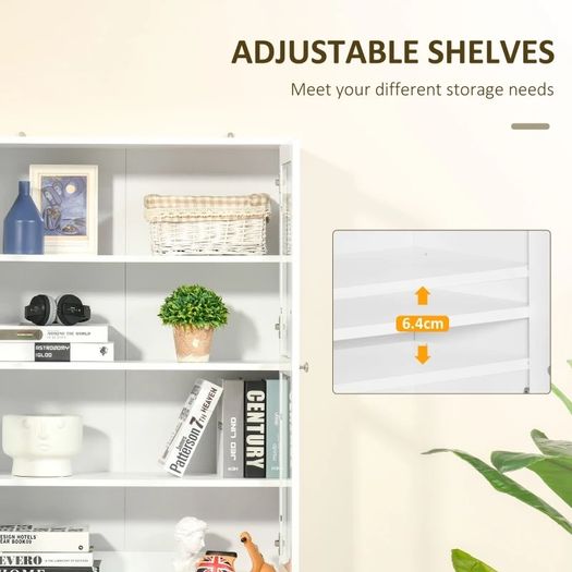 Modern Bookcase with Doors, Display Storage Cabinet with Adjustable Shelves for Living Room, Study, Office, White (FREE POSTAGE)