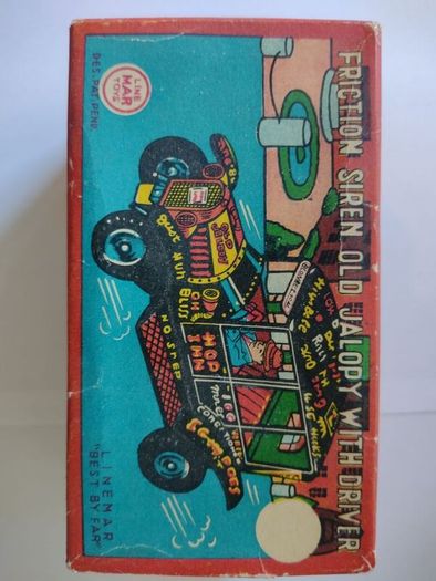 Line-Mar : Friction Siren Old Jalopy with Driver - Boxed (1940s - 1950s Rare)