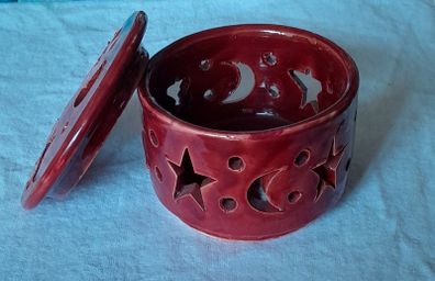 small bowl with lid - red with star/moon cut-outs