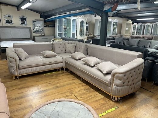 Luzia Cream & Beige Corner Sofa Bed + Matching Coffee Table