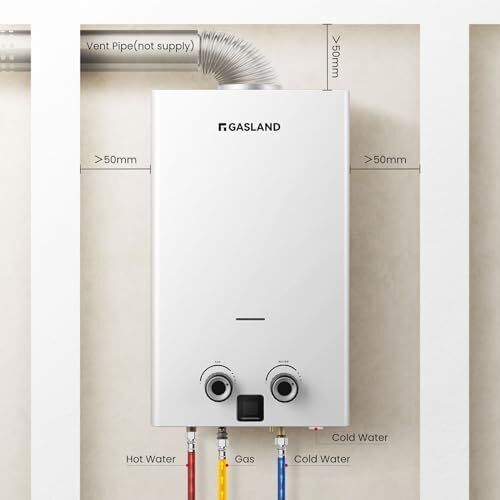 Natural Gas Tankless Water Heater, 11L/min Instant Methane Gas Water Heater with Low NOx Emissions and LED Display, 20 mbar, White, for Home Use