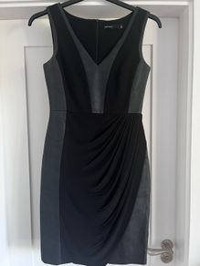 Karen Millen Faux Leather Panel Draped Pencil Dress - Black - Size UK 10