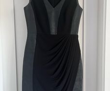 Karen Millen Faux Leather Panel Draped Pencil Dress - Black - Size UK 10