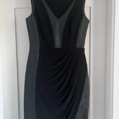 Karen Millen Faux Leather Panel Draped Pencil Dress - Black - Size UK 10