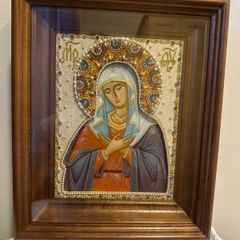 Beautiful handpainted and embroidered icon of the Virgin Mary