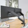 Aluminum Dual Monitor Stand for two Screens, Height Adjustable, 360 Rotatable Gas Spring Arm, 2 Optional Mounting Methods, Support VESA 75-100mm. Image 4