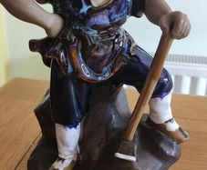 Vintage Shiwan Mud Man. Axe Man. 10" Tall Excon Chinese Ornament