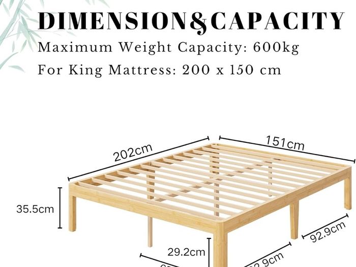 Bamboo Wood King Size Bed Frame with Metal Slats Support