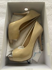 Guess Nude Peep Toe Platform Shoes Size 3.5