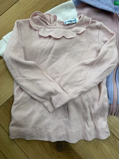 Baby girl casual outfit floral jeans, rose pink top and Benetton hoody 12-18 months