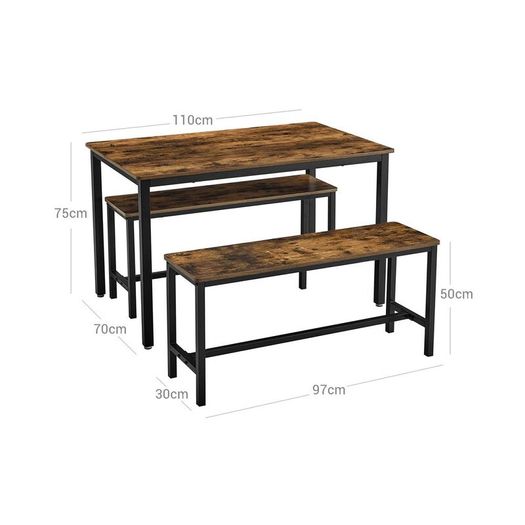 Industrial Dining Table Set with 2 Benches Kitchen Dining Set Rustic Breakfast Table for 4
