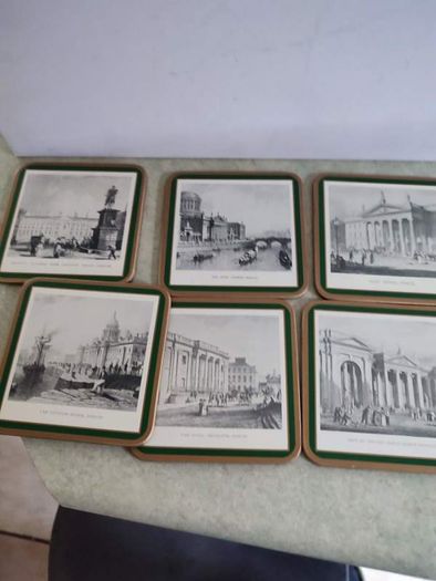 Set Of 6 Small Coasters Of Old Dublin Sites In Box.