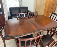 Solid furniture table , chairs , display case & side unit