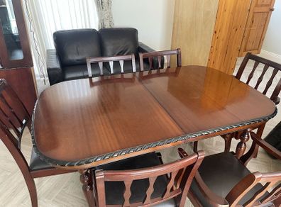 Solid furniture table , chairs , display case & side unit