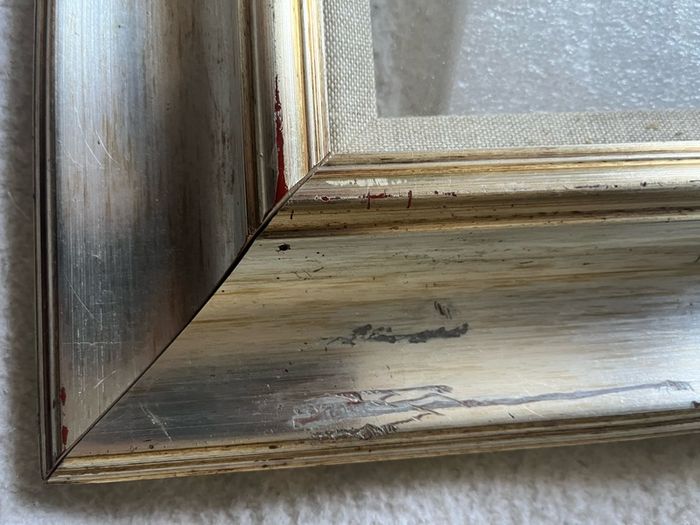 Silver gilt/champagne gold wood moulding picture frame with an off-white textured linen/canvas insert (liner)